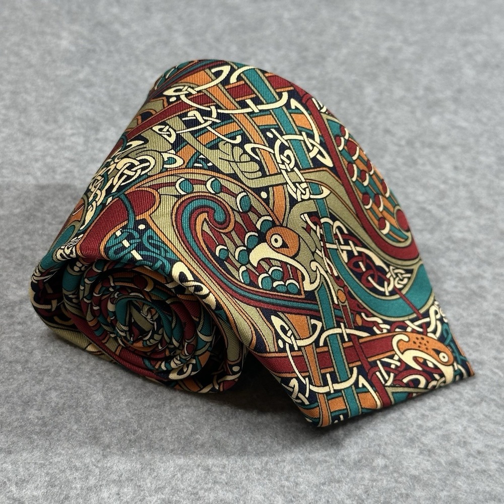 BSL Celtic Renaissance Tie Medieval Knot Bird Print Wide Necktie 58 X 4 in